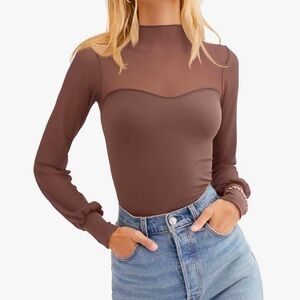 Amazon Brown Sheer Long Sleeve Bodysuit